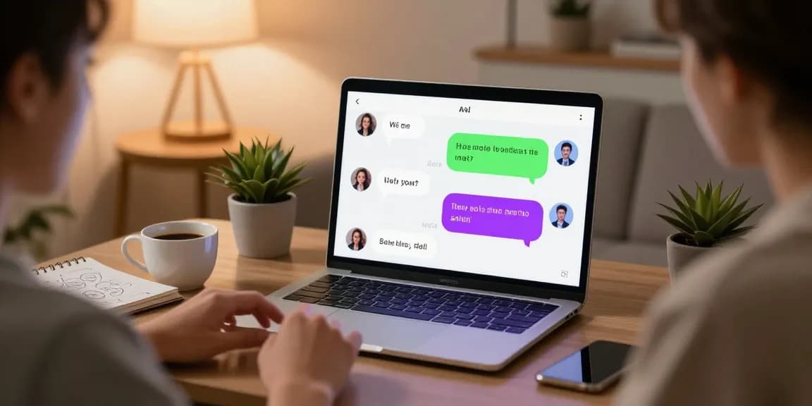 Engaging interaction with an AI spicy chat companion on a laptop in a cozy living room.