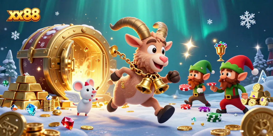 Experience excitement at xx88's festive casino, featuring whimsical characters and dazzling treasures!