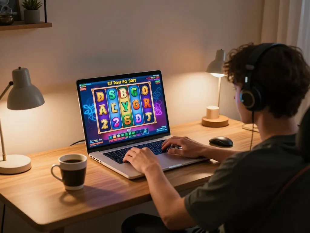 Bermain Slot Demo PG Soft Lengkap di laptop dalam ruangan yang nyaman