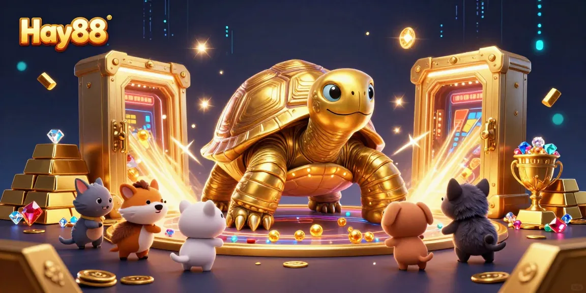 Engage in thrilling adventures at Hay88, where a gold tortoise pinball machine delights excited animal players.