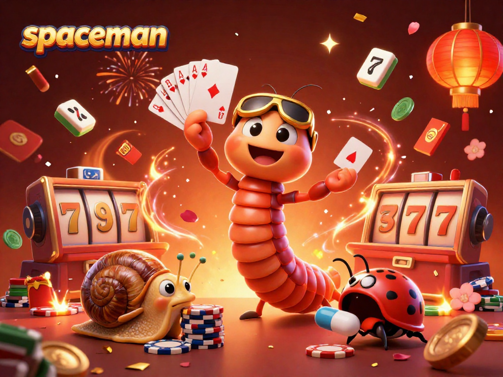 Join the spaceman dealer at an exciting casino scene featuring vibrant slot elements and whimsical characters.