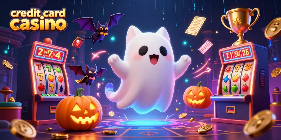 Engage with the credit card casino energy through a lively haunted scene filled with vibrant characters and game elements.