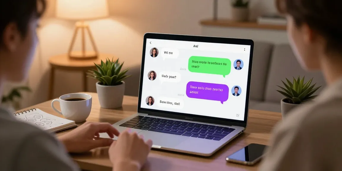 Engaging interaction with an AI spicy chat companion on a laptop in a cozy living room.