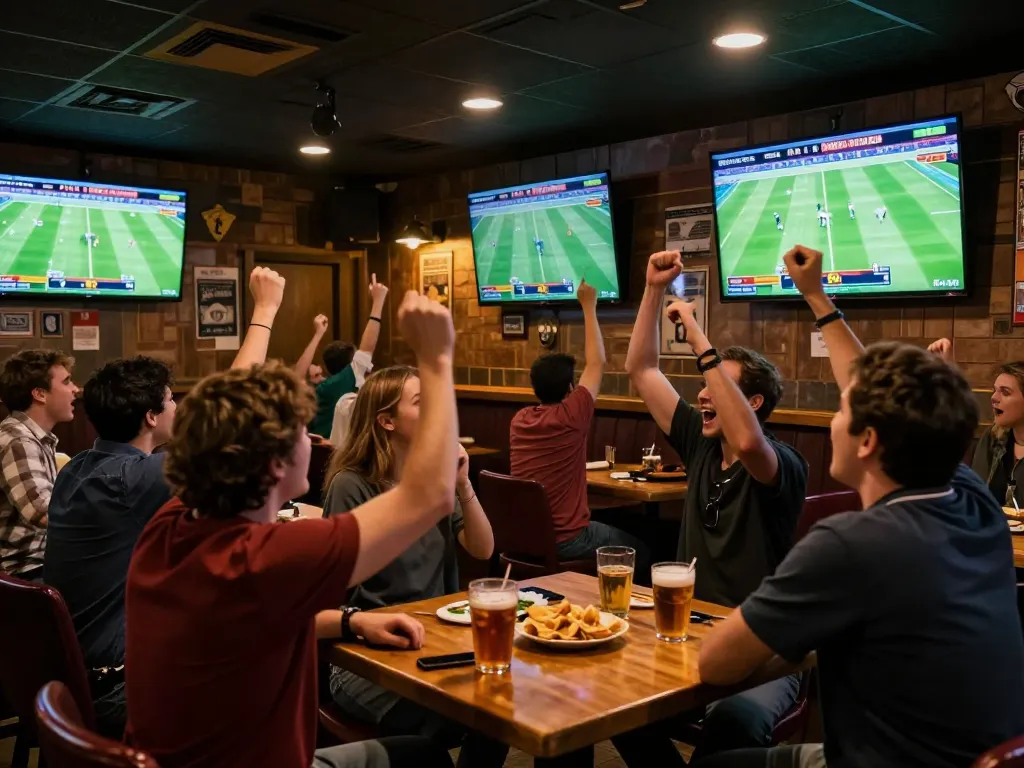 Exciting sports betting scene showing fans using luongsontv for live football matches.