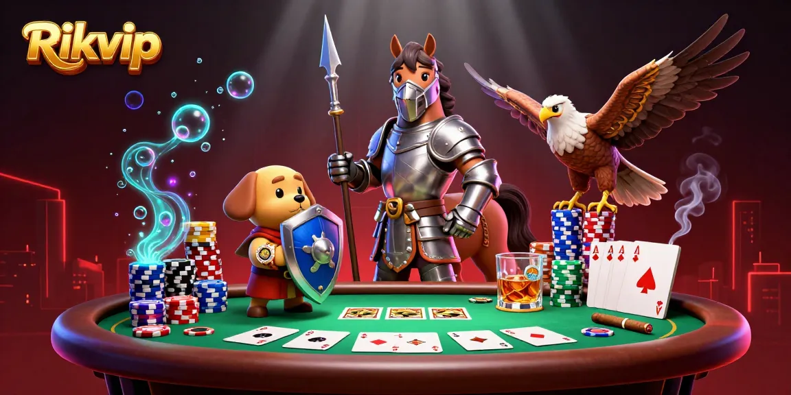 Win big at Rikvip with immersive poker action depicted in this vibrant 3D illustration.
