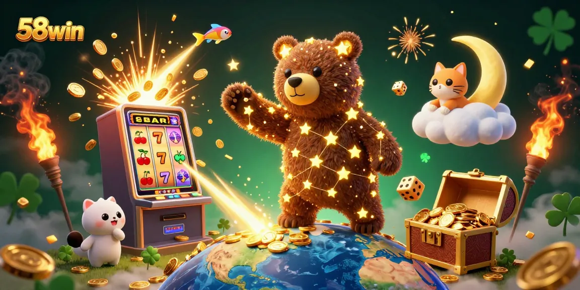 Players join the fun at 58win with a dazzling slot machine and golden treasures.
