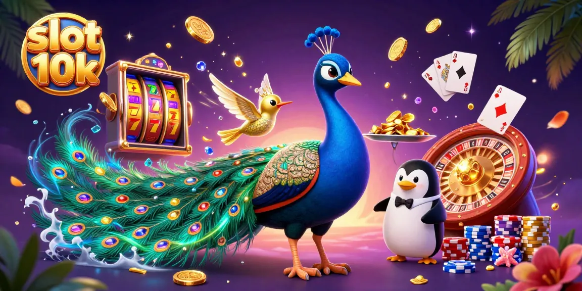 Engage with slot 10k action in this vibrant 3D casino illustration featuring dynamic characters and rich symbols.