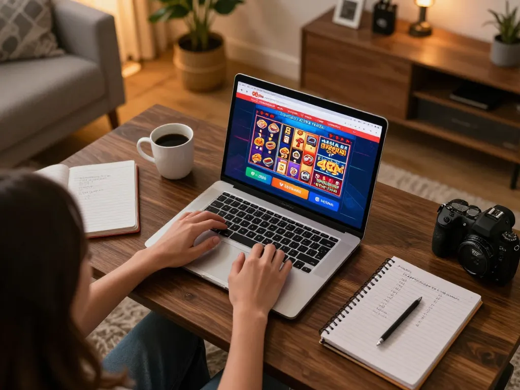 Engaging gaming setup showing a user on 98win trang chu enjoying online casino gaming