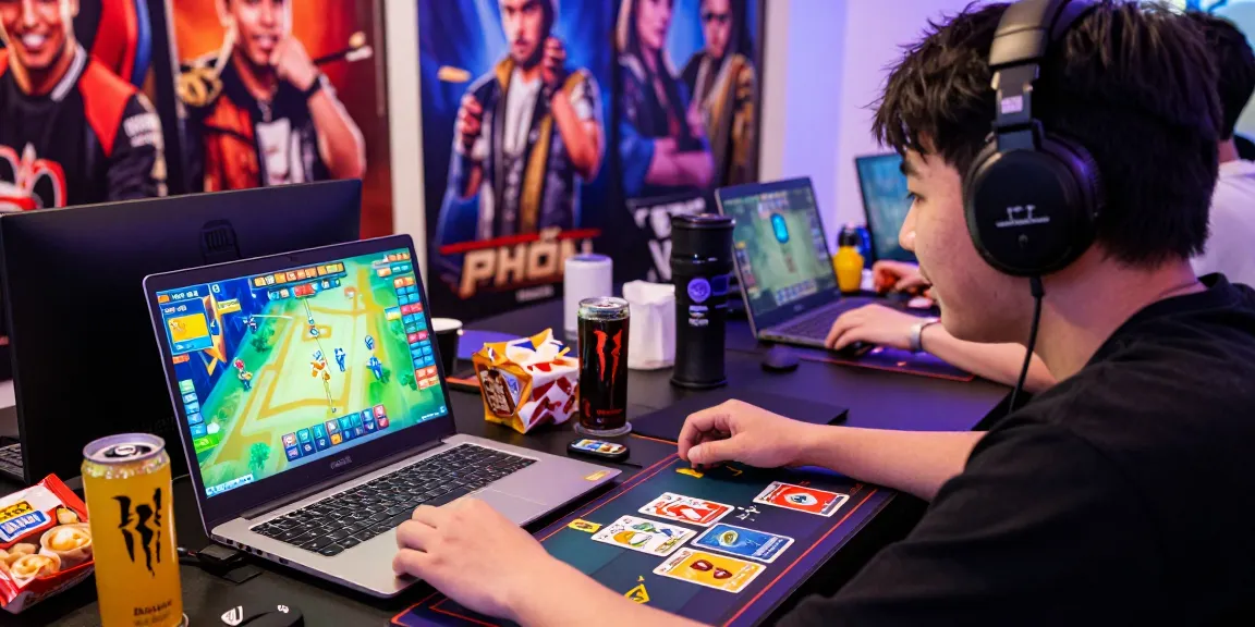 Player enjoying card games on gamebaidoithuong.is with vibrant graphics and snacks.