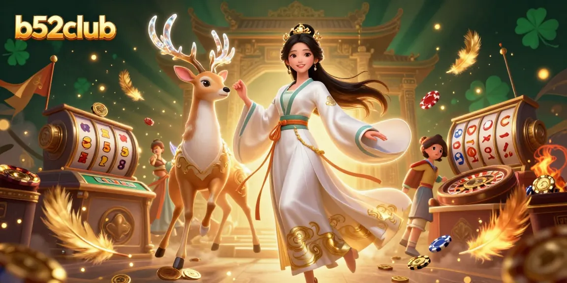 B52club offers thrilling casino experiences with stylish illustrations featuring vibrant characters and dynamic gaming elements.