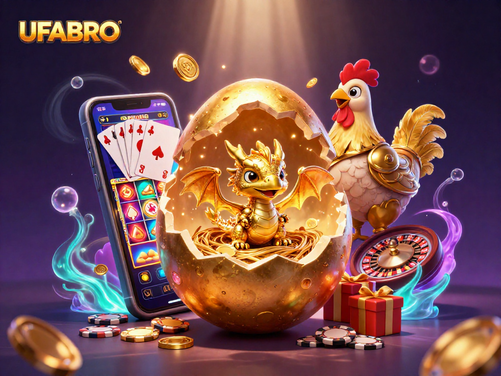Spin the reels on UFABRO with exciting games featuring golden characters and poker chips.