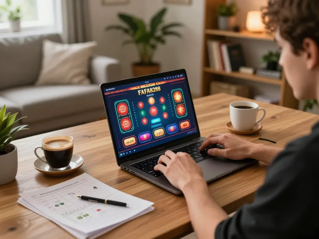 FAFA828 player engaging in strategic online gameplay on a cozy home setup