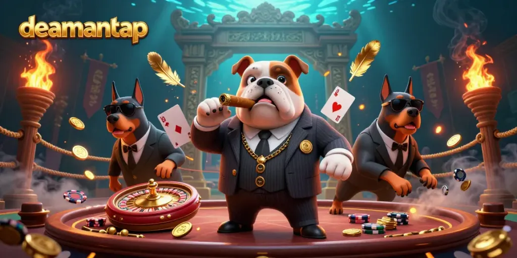 Engage in thrilling casino action with dealmantap, featuring mafia-themed characters and dynamic gaming elements.