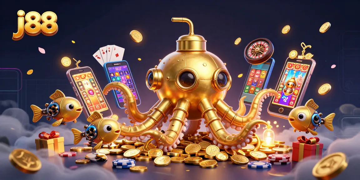 Spin the j88 slots surrounded by a golden kraken submarine and mechanical fish.