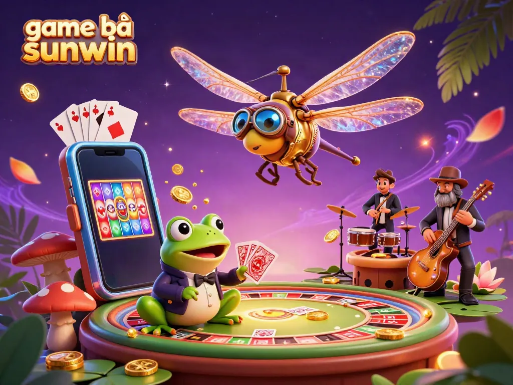Experience the excitement of game bài sunwin with a vibrant 3D illustration showcasing colorful elements and characters in action.