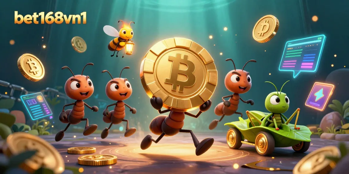 bet168vn1 team of ants heist scene with poker chip and crypto elements