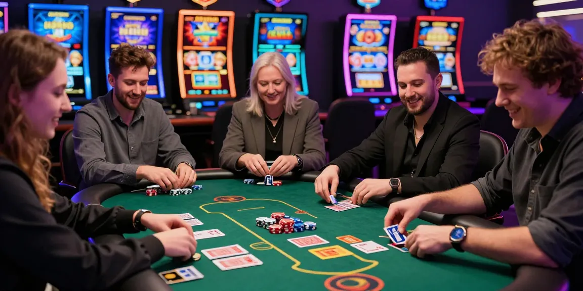 Casino players enjoying card games at a vibrant table using credit cards at https://dea.org.uk, showcasing the excitement of credit card casinos.