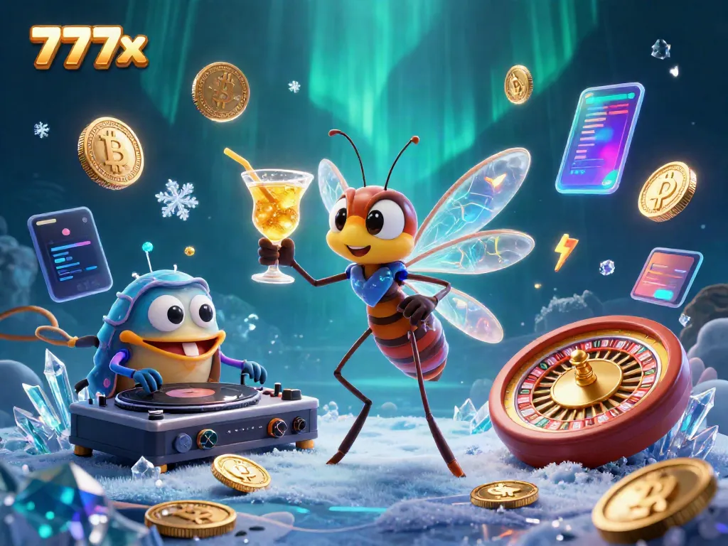 Experience thrilling gaming at 777x with unique characters, vibrant crypto elements, and casino excitement.