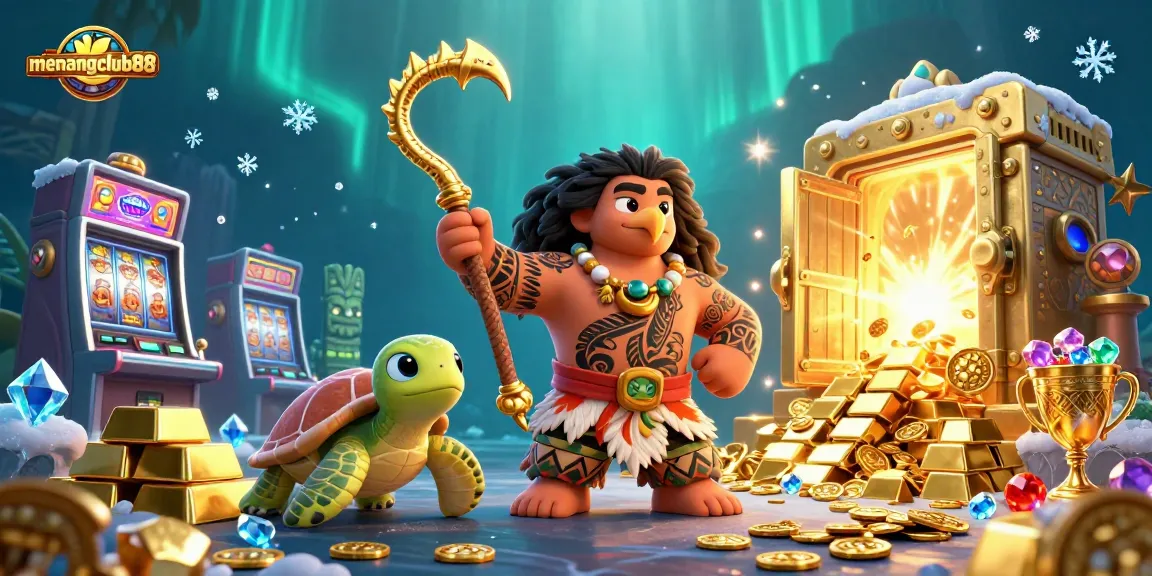 Experience the thrill of menangclub88 with a Polynesian demigod and treasure-filled slot machine adventure.