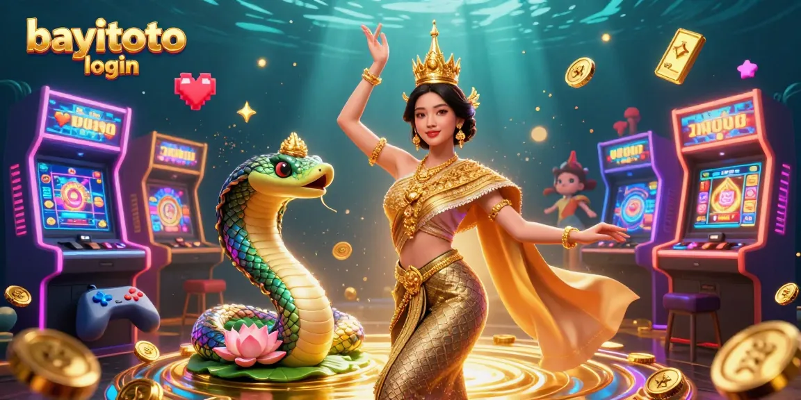 Play and win with bayitoto login in this vibrant casino-themed 3D illustration featuring traditional and gaming elements.