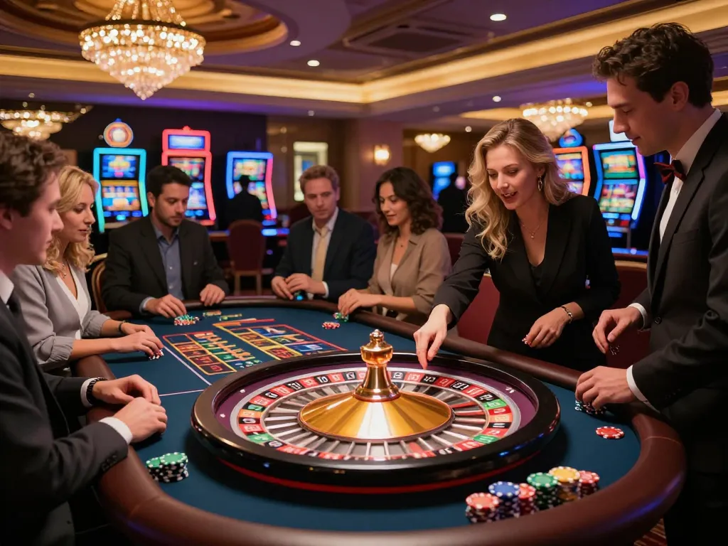 BONGDALU players enjoying thrilling roulette game in a vibrant casino atmosphere