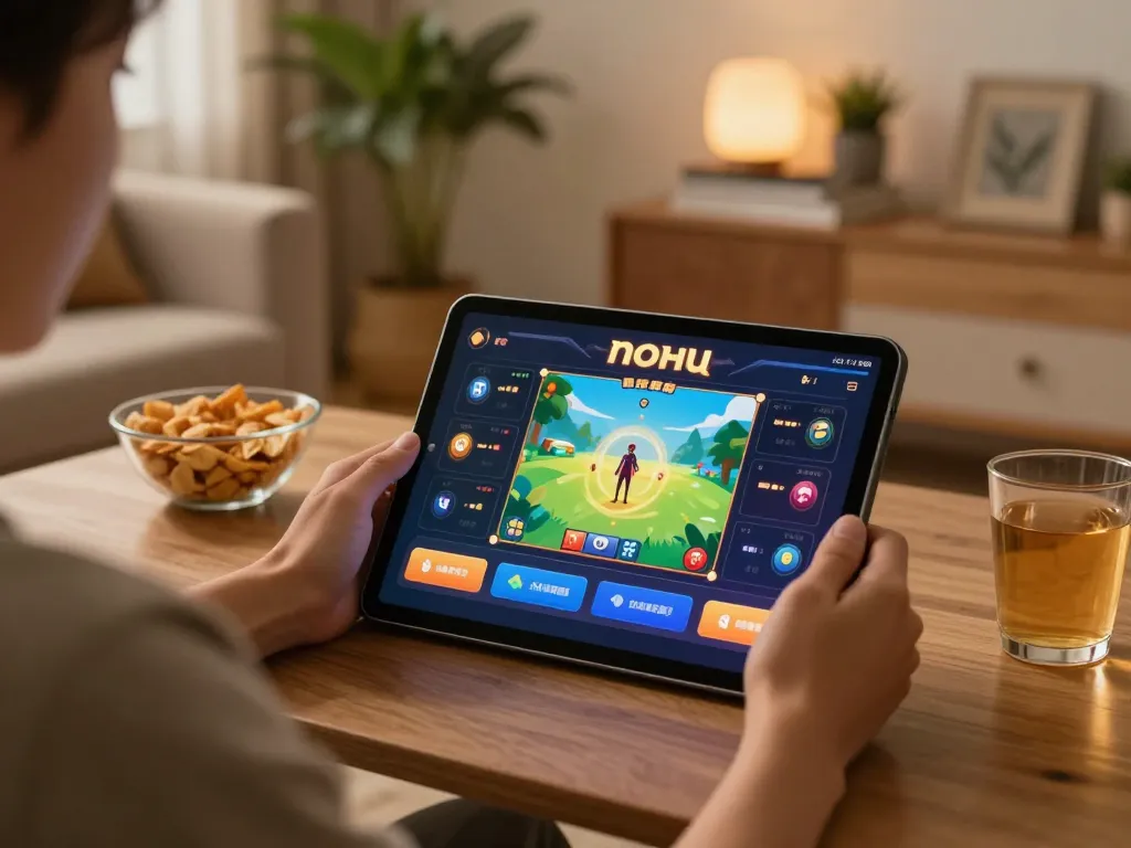 Engaging with the nohu online gaming interface in a cozy home setting for responsible entertainment.