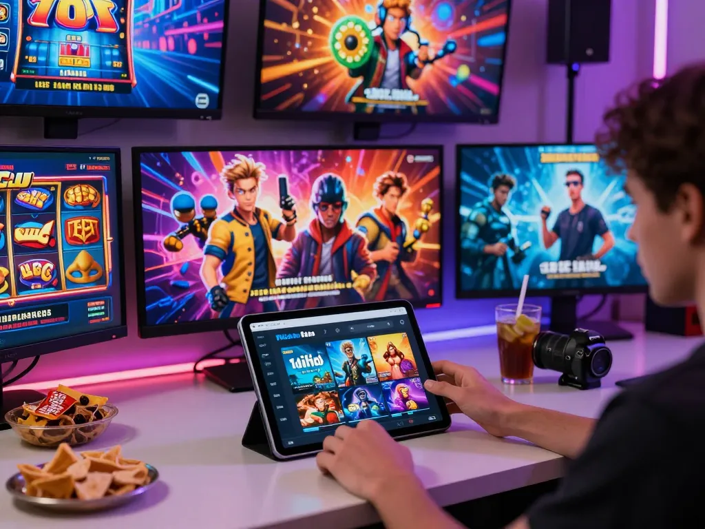 Engaged user experiencing Hitclub's vibrant online gaming platform with an immersive setup