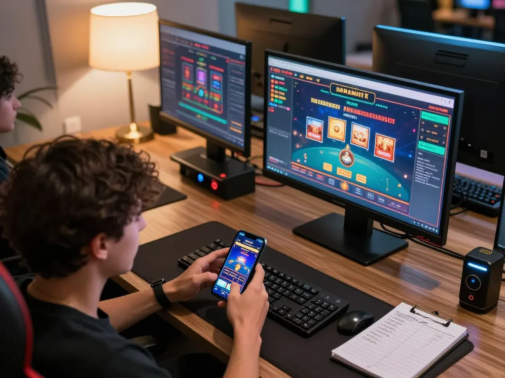 Player engaging in online casino gaming with tr88 app, showcasing strategic gameplay and modern setup.