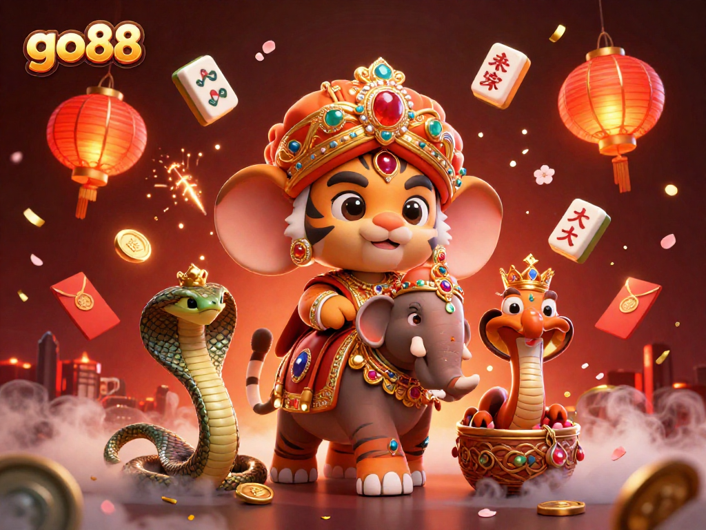 Engage with go88's vibrant new slots and gaming experience amidst dynamic decorations and characters.