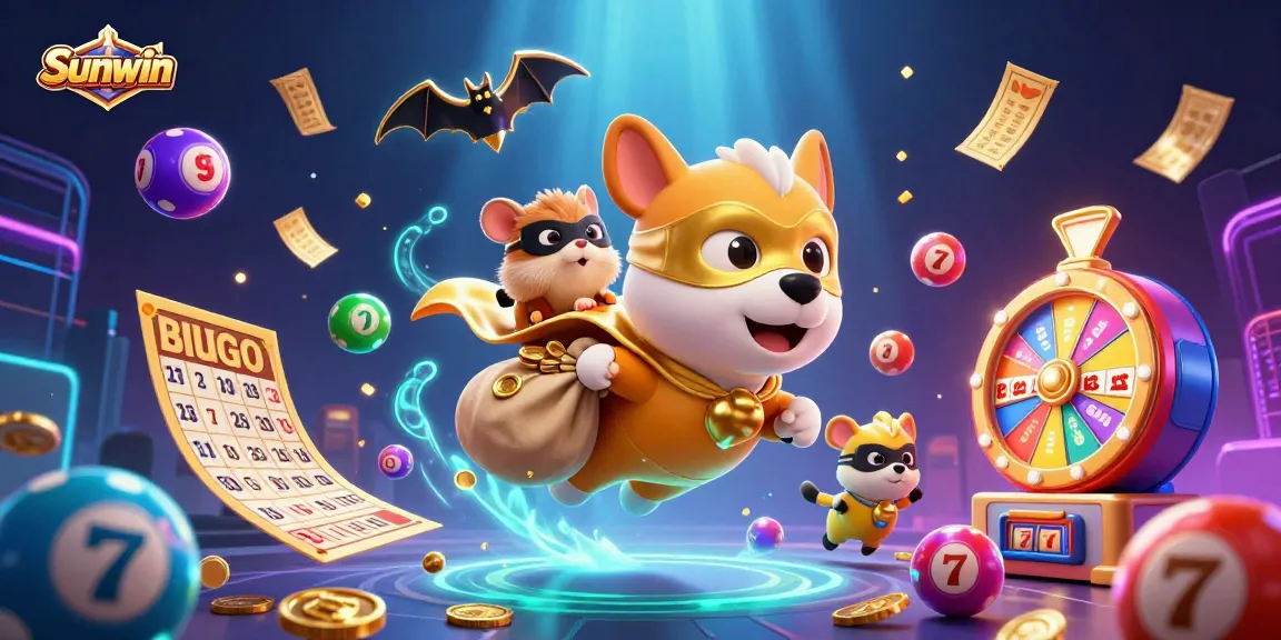 Sunwin superhero dog flies with gold coins amidst dynamic gambling elements, showcasing excitement.