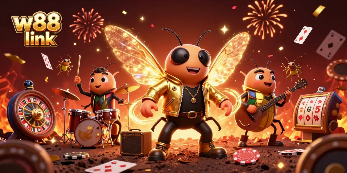 Experience thrilling gaming action with W88 link, showcasing vibrant casino elements and engaging characters.