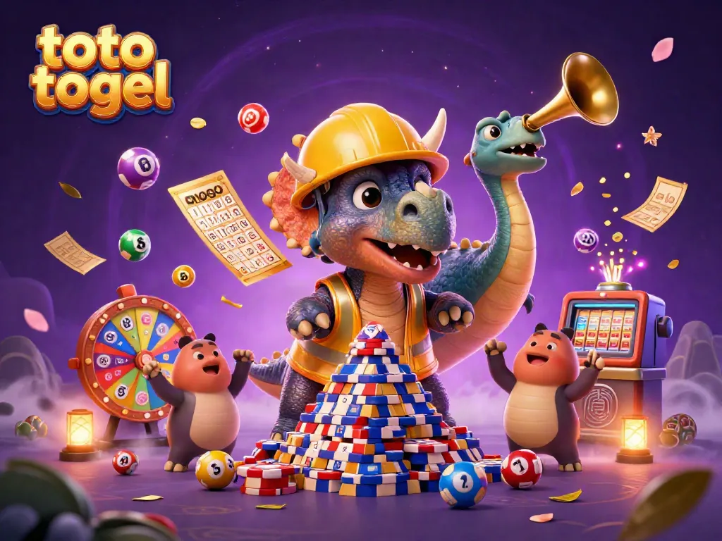 Engage with the exciting world of toto togel through this energetic 3D scene featuring colorful lottery elements.