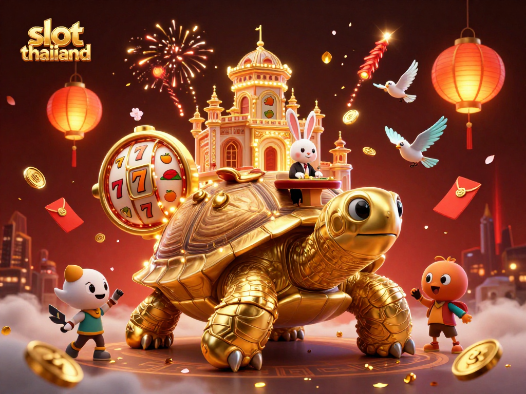 Experience thrilling slot thailand gameplay with vibrant 3D casino illustration featuring dynamic characters and elements.