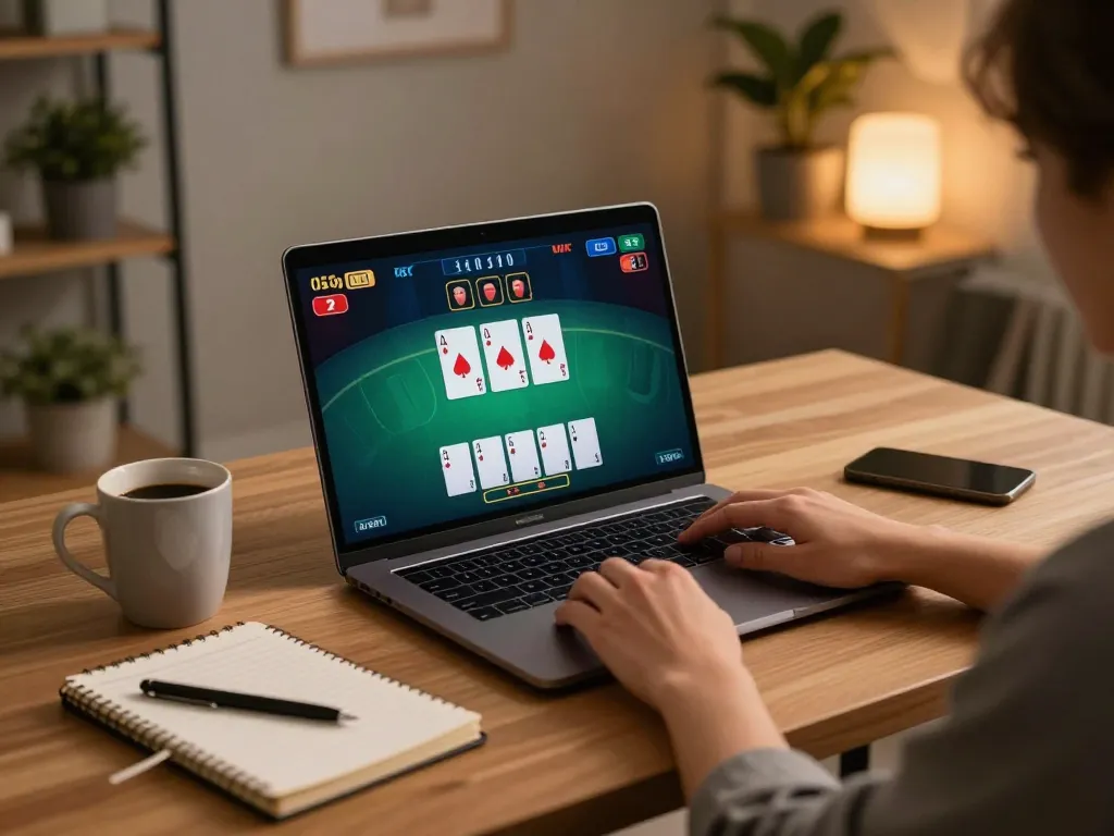 Engaging in online blackjack at home with open88, showcasing digital casino gameplay.