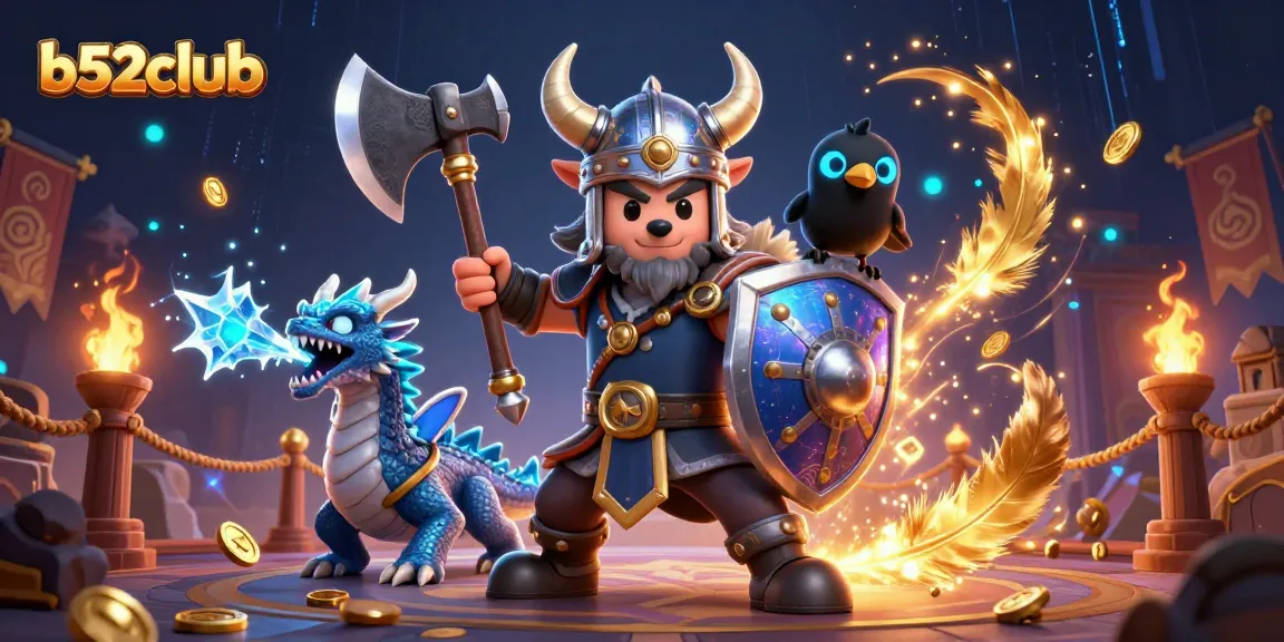 Engage in thrilling gameplay at b52club with immersive ice crystal dragon and Viking warrior.