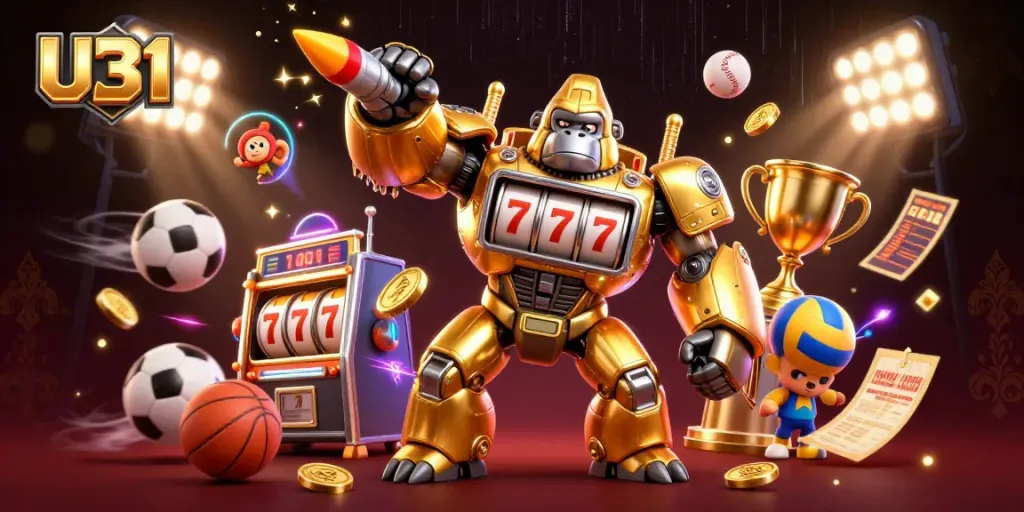 U31 offers dynamic sport gaming excitement with professional gameplay elements and golden gorilla mech.