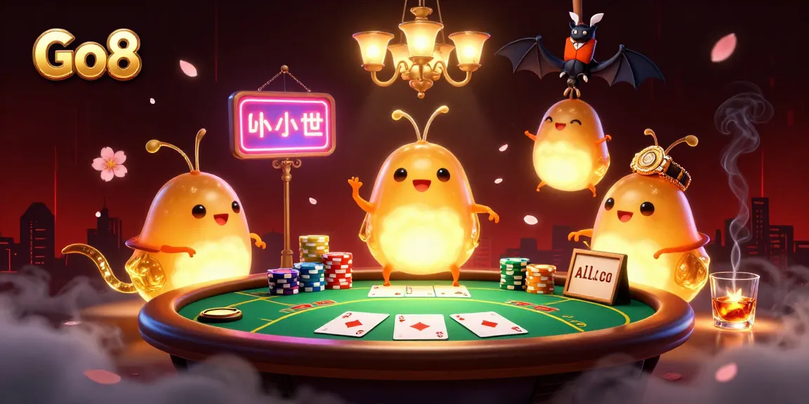 Go8 showcases a lively casino with glowing glowworms and a bat dealer, revealing exciting poker action.