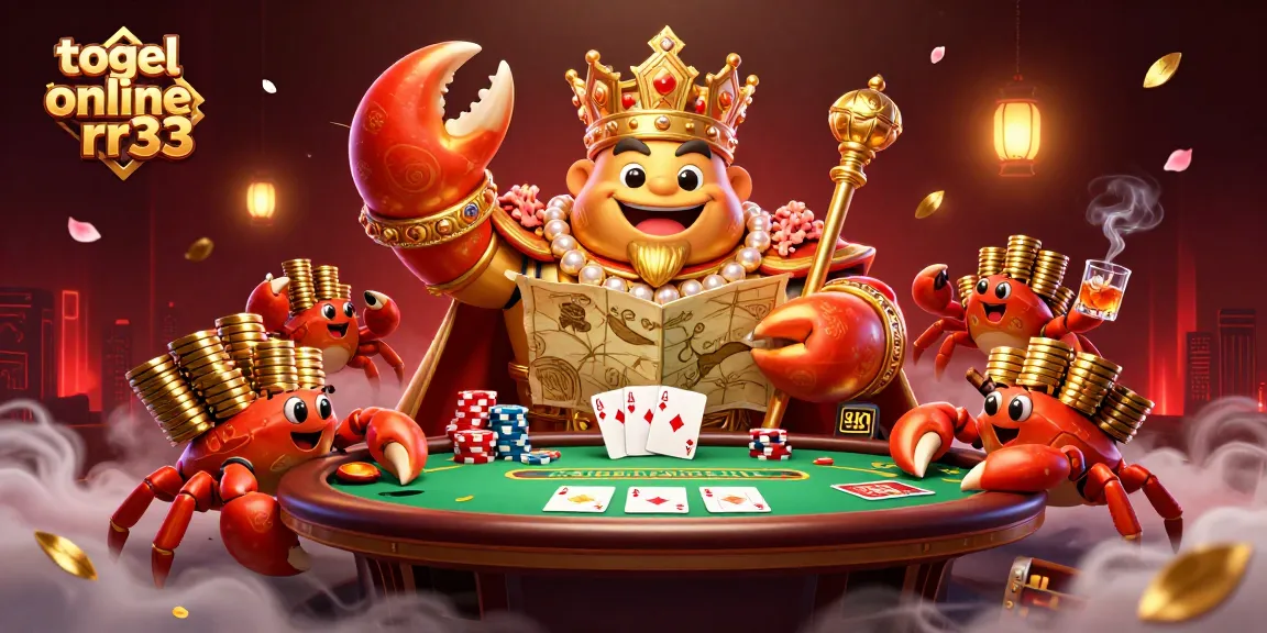 Engage in thrilling gameplay with togel online rr33 featuring a golden crab emperor and vibrant poker elements.