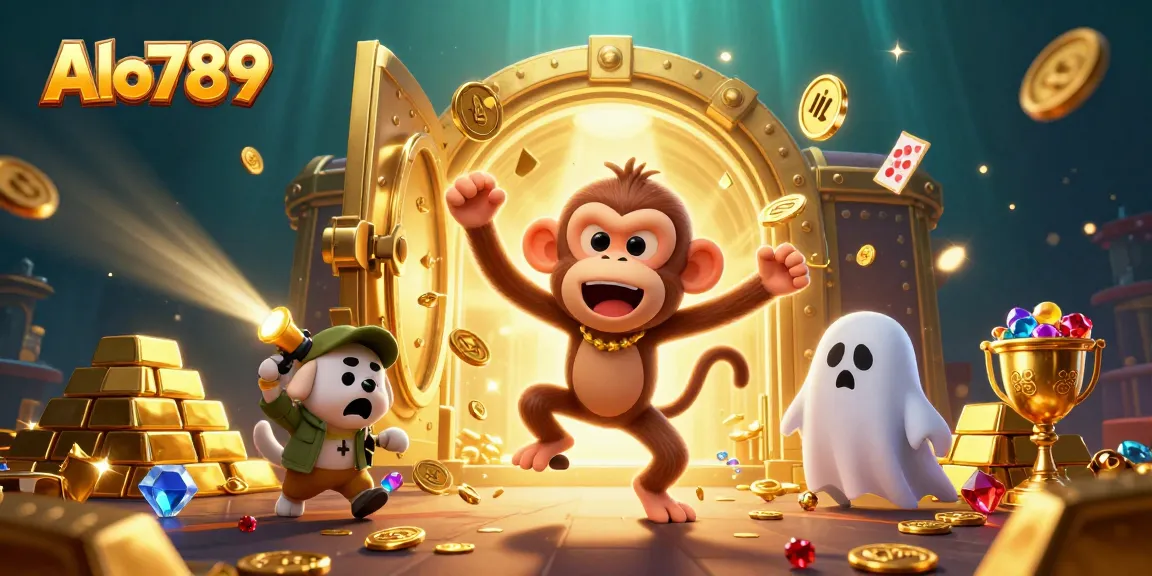 Engage with Alo789 in this vibrant, animated casino scene showcasing playful gambling adventures.