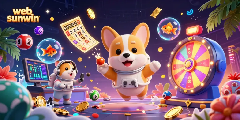 Experience the thrilling world of web sunwin with a vibrant space casino scene featuring dynamic lottery elements.