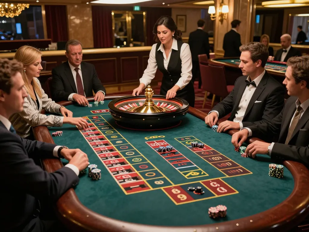 Engaged players at the casinosscope roulette table intensely strategizing their bets.