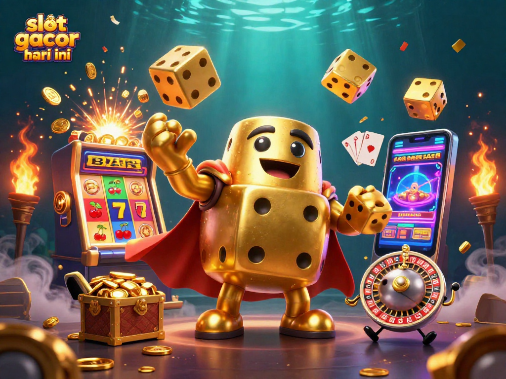 Experience the thrill of slot gacor hari ini with an exciting 3D illustration featuring playful casino characters and vibrant scenes.