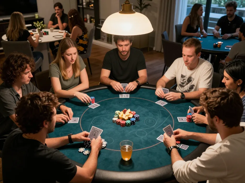 Players enjoying a thrilling poker night at home, featuring the god55 gaming experience.
