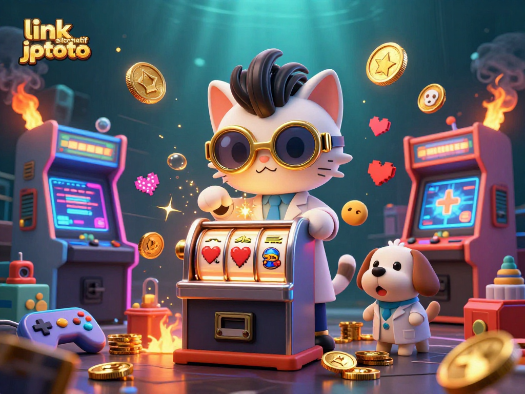 Spin the slots with link alternatif jptoto in an engaging 3D digital casino scene.