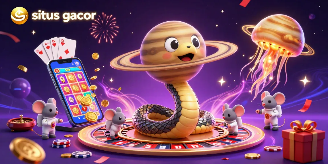 Experience the excitement of situs gacor with a cosmic gambling scene featuring a Saturn ring snake and astronaut mice betting.