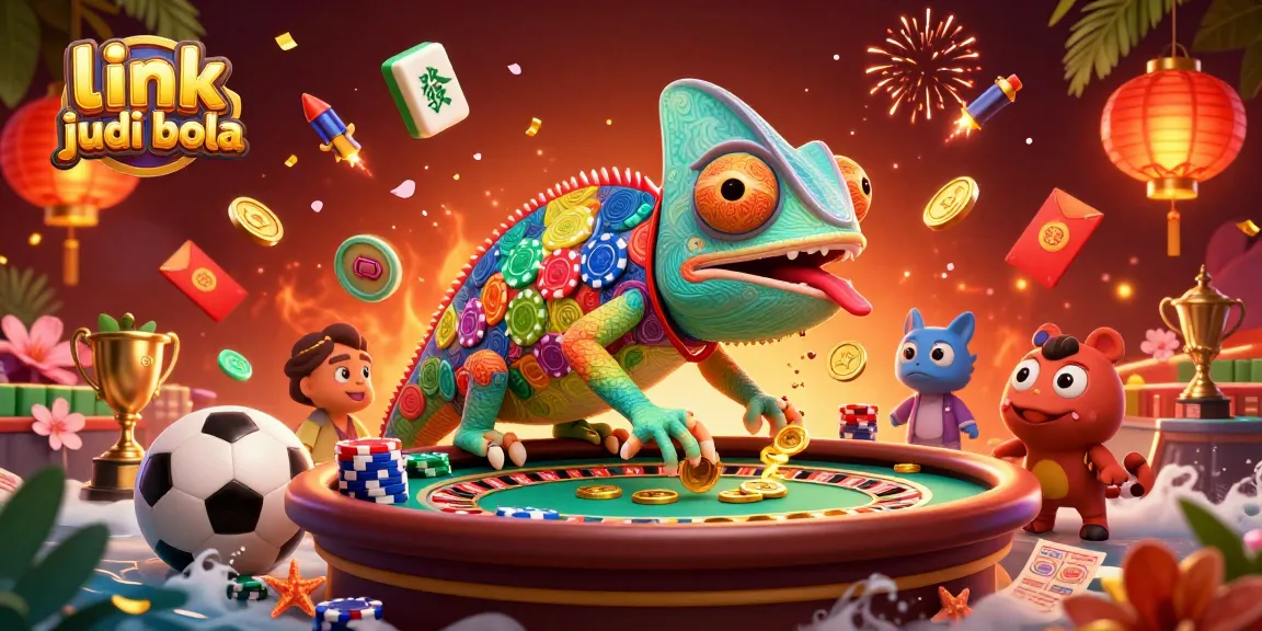 Experience the thrill of link judi bola with dynamic sports betting elements and casino excitement in a vibrant illustration.