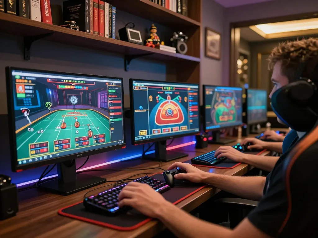 Engaging gaming setup featuring zx88 on multiple screens, inviting atmosphere and strategic gameplay.