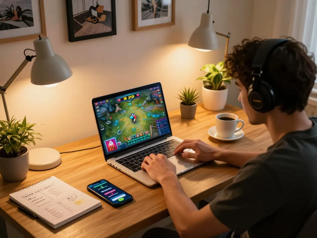 Exciting gameplay of เกมไพ่ Z16 on a laptop, showcasing a player's strategic focus and home gaming atmosphere.