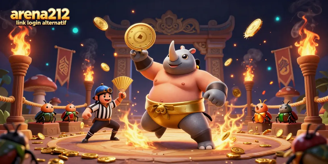 Menyuruh pemain untuk melakukan login melalui arena212 link login alternatif dengan koin emas berterbangan dan suasana arena pertarungan