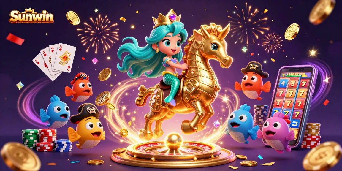 Engage with Sunwin's immersive 3D casino world featuring vibrant characters and exciting gaming elements.
